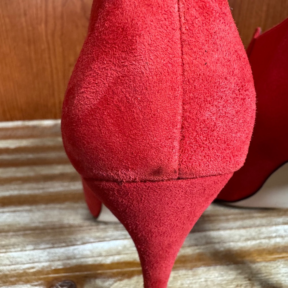Guess Ondrea Red Suede Pointed Toe Stiletto Bootie Pumps Womens 7.5 Glam Chic - Picture 9 of 12
